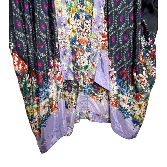 Johnny Was Shae Printed Silk Kimono Floral Mixed Print Purple Black Size Small - Picture 6 of 16